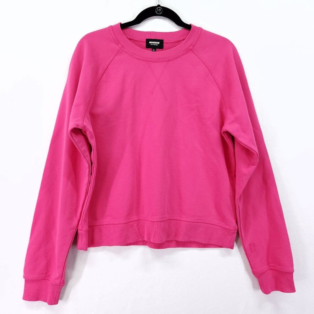 Monrow Softfleece Reglan Sweatshirt Women Size XL Cropped Fuchsia Organic Cotton